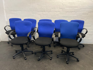 Blue and Black Office Armchair on Wheels