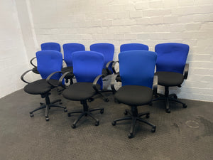 Blue and Black Office Armchair on Wheels