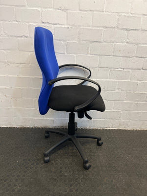 Blue and Black Office Armchair on Wheels