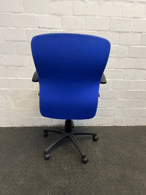 Blue and Black Office Armchair on Wheels