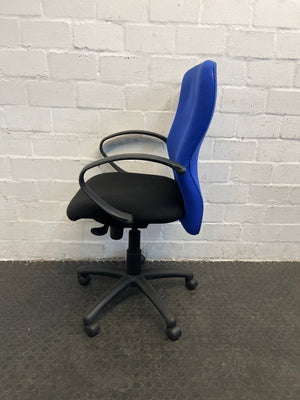 Blue and Black Office Armchair on Wheels