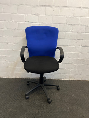 Blue and Black Office Armchair on Wheels