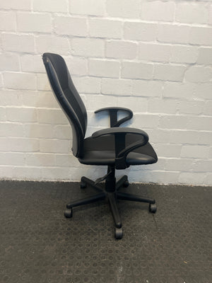 Black Pleather Mid Back Office Armchair on Wheels