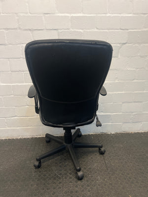 Black Pleather Mid Back Office Armchair on Wheels