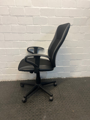 Black Pleather Mid Back Office Armchair on Wheels