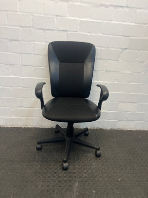 Black Pleather Mid Back Office Armchair on Wheels