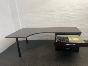 Dark Brown L-Shaped Office Desk (No Lock Mechanism)