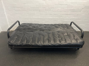 Black Pleather Steel Framed Sleeper Couch (Converts to Double Bed, Cracked Pleather and Rewelded