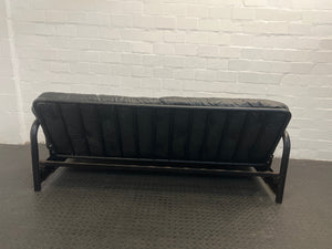 Black Pleather Steel Framed Sleeper Couch (Converts to Double Bed, Cracked Pleather and Rewelded