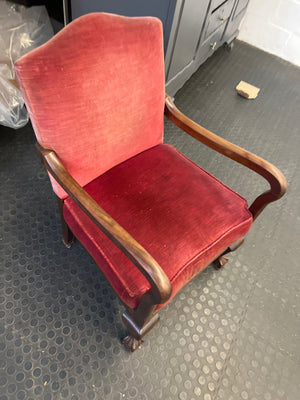 Vintage Red Velvet Ball and Claw Chair