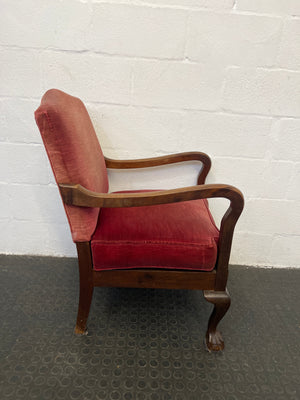 Vintage Red Velvet Ball and Claw Chair