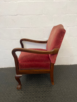 Vintage Red Velvet Ball and Claw Chair