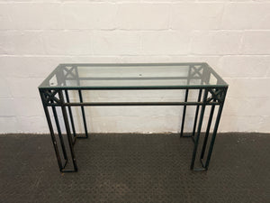 Black Steel Frame Table with Glass Top (Width: 120.5cm) (Height: 77cm)