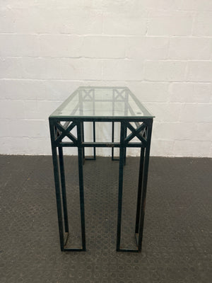 Black Steel Frame Table with Glass Top (Width: 120.5cm) (Height: 77cm)