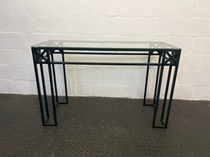 Black Steel Frame Table with Glass Top (Width: 120.5cm) (Height: 77cm)