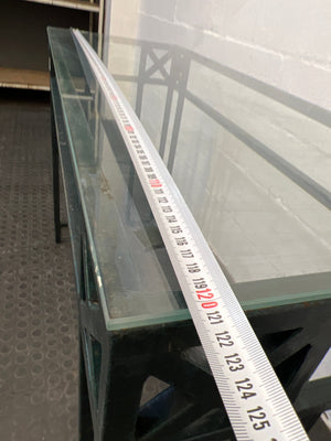 Black Steel Frame Table with Glass Top (Width: 120.5cm) (Height: 77cm)