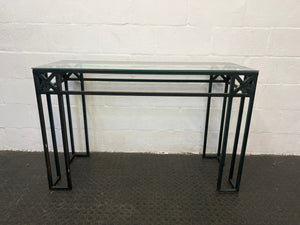 Black Steel Frame Table with Glass Top (Width: 120.5cm) (Height: 77cm)