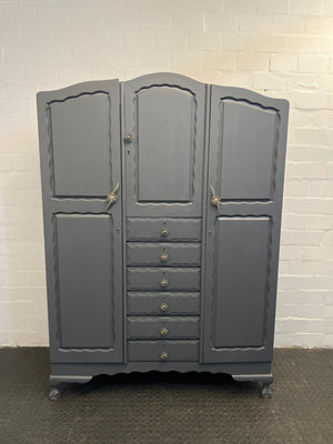 Gray Painted Wooden Wardrobe with Drawers - REDUCED