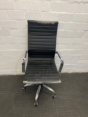 Stainless Steel Office Chair with Peeling Leather on Seat (Poor Condition)