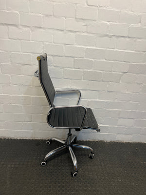 Stainless Steel Office Chair with Peeling Leather on Seat (Poor Condition)