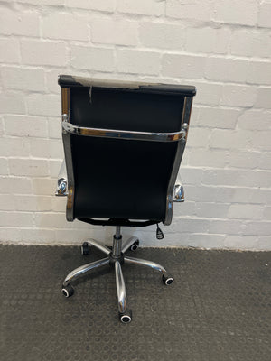 Stainless Steel Office Chair with Peeling Leather on Seat (Poor Condition)