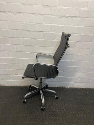 Stainless Steel Office Chair with Peeling Leather on Seat (Poor Condition)