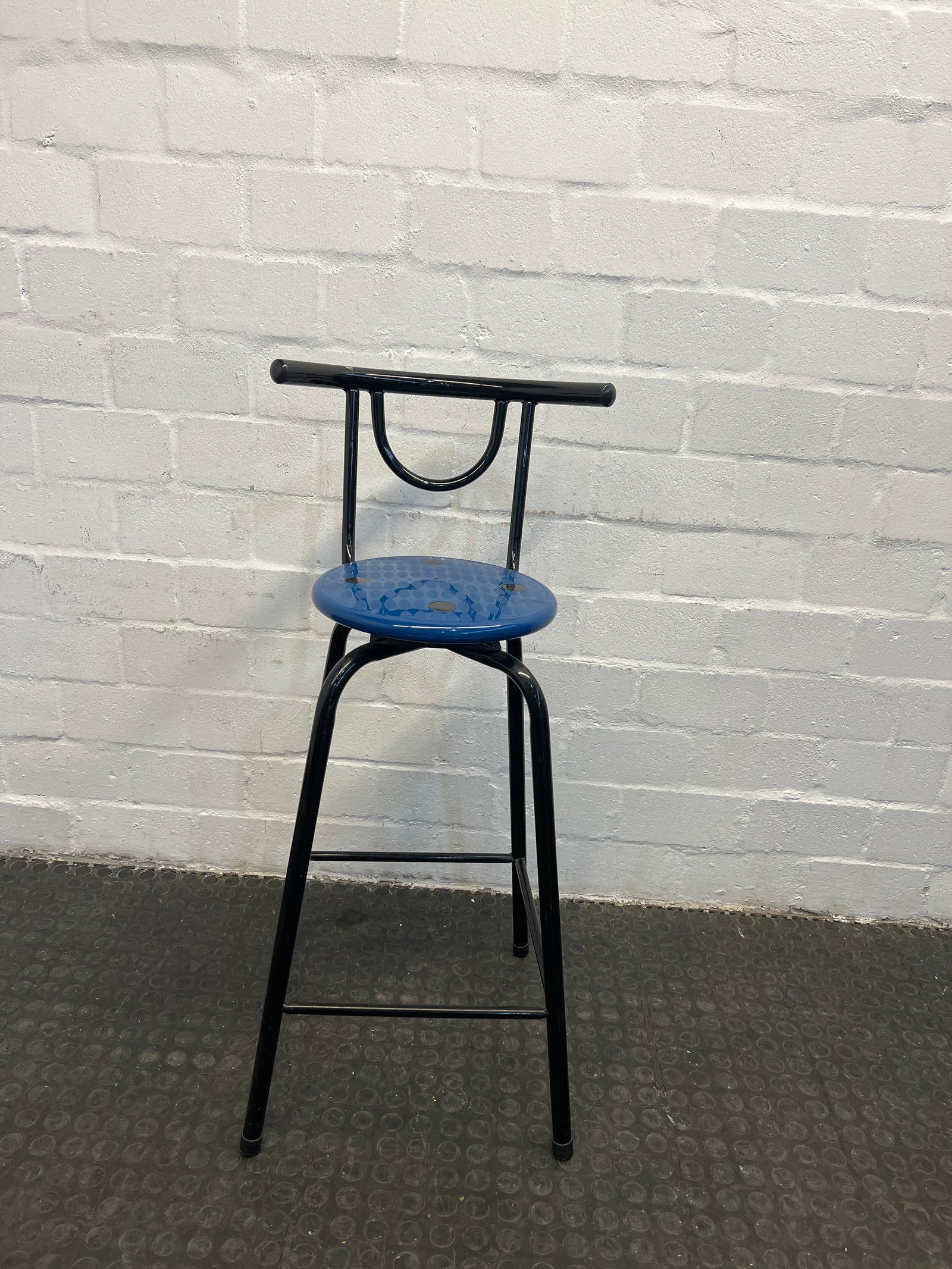Blue Plastic Seat Barstool with Black Frame - PRICE DROP
