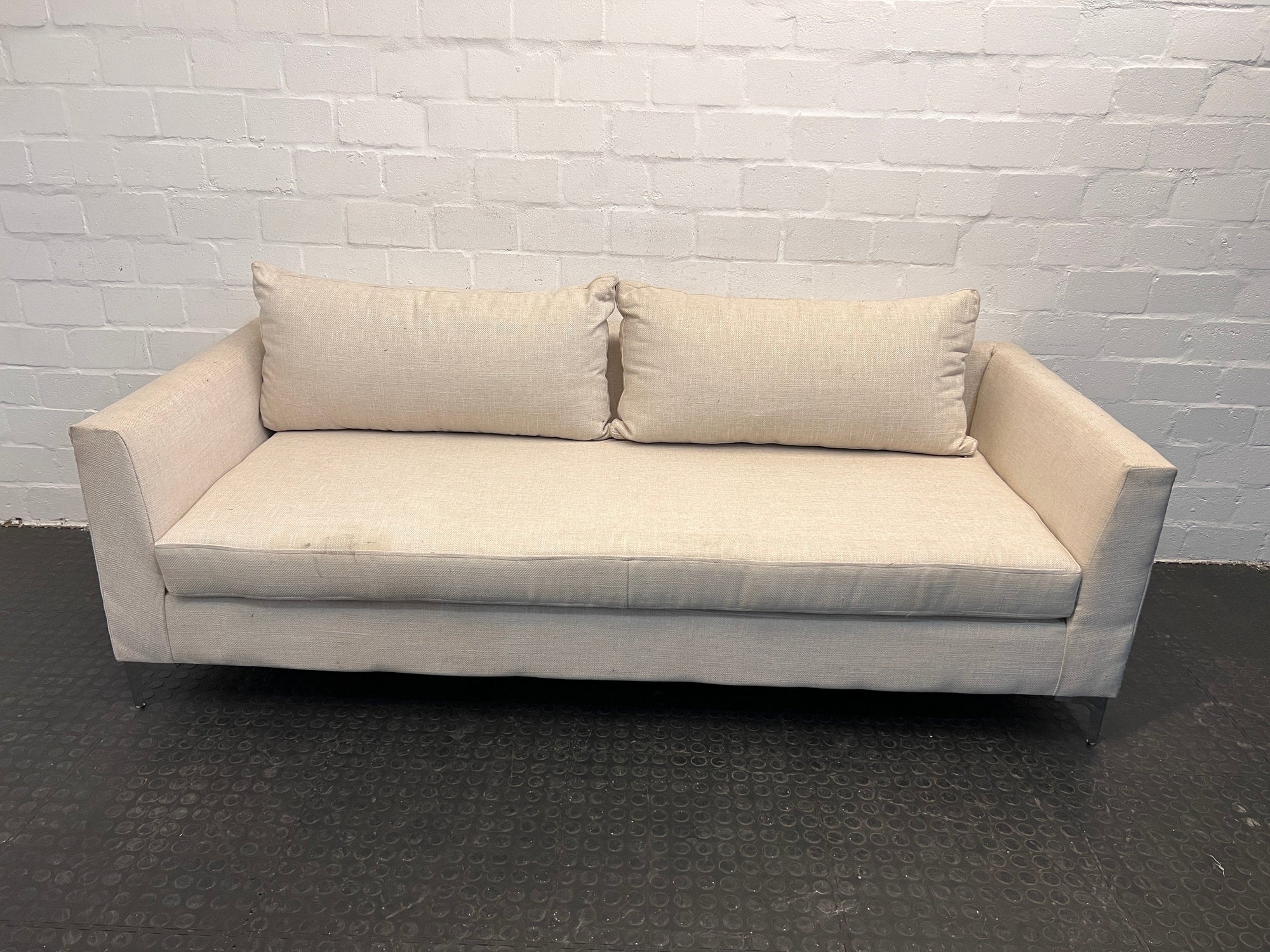 White Fabric Two Seater Couch with Minor Scuffs and Marks - REDUCED