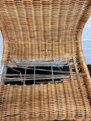 Brown Wicker Chair with Hole Through Seating (Needs Repair)