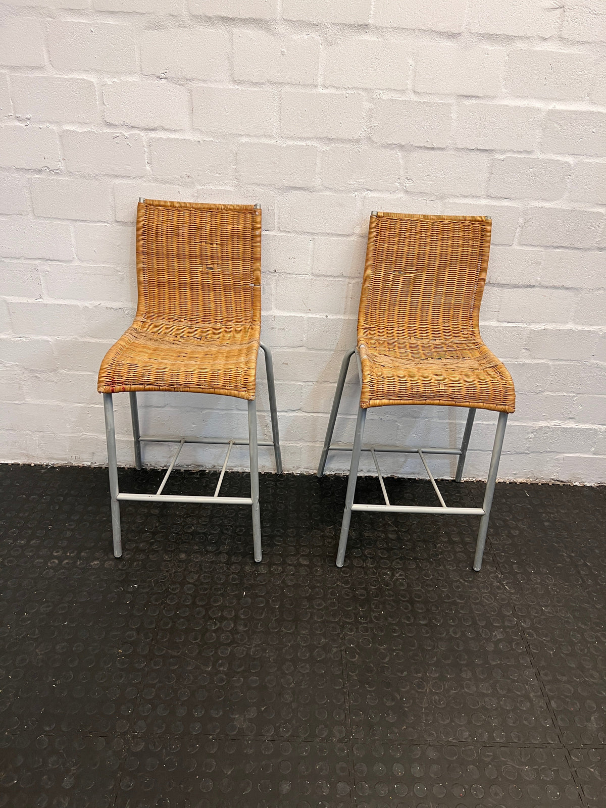 Brown Wicker Chairs with Metal Frame (Worn Out Seating heavily damaged)