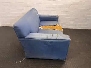 Three Seater Blue Couch with Torn Cushions and Armrest - REDUCED