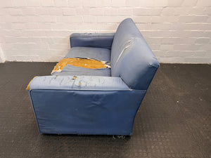 Three Seater Blue Couch with Torn Cushions and Armrest - REDUCED