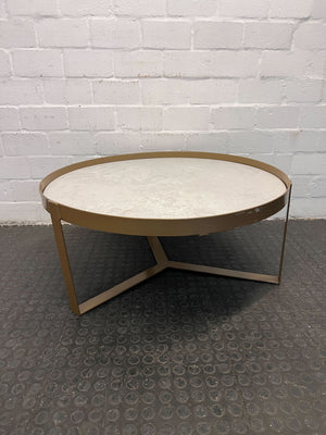 Golden Framed Coffee Table with White Granite Top (Width: 90.5cm) (Height: 39.5cm)