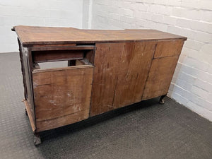 Dark Brown Wooden Cupboard/Pedestal Desk with Two Drawers (Damaged & Missing One Door)