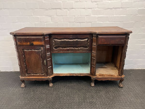 Dark Brown Wooden Cupboard/Pedestal Desk with Two Drawers (Damaged & Missing One Door)