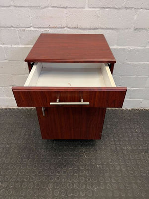 Dark Brown Wooden Pedestal with Drawer and Small Cupboard