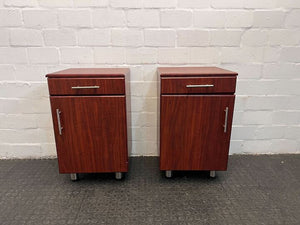 Dark Brown Wooden Pedestal with Drawer and Small Cupboard