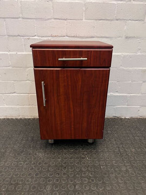 Dark Brown Wooden Pedestal with Drawer and Small Cupboard