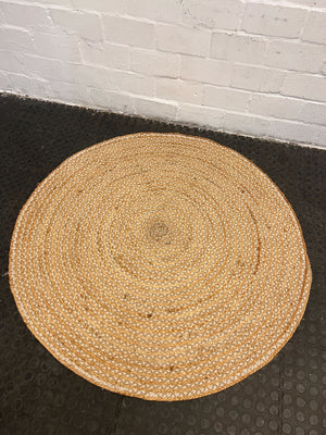 Beige Basket & Weave Round Carpet (Width: 121cm)