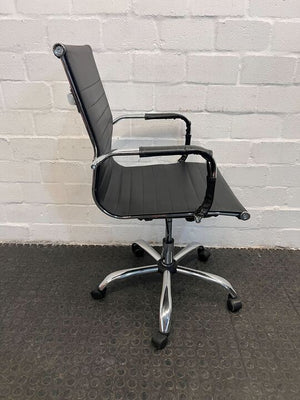 Pleather Black Mid Back Office Chair with Steel Frame and Plastic Wheels