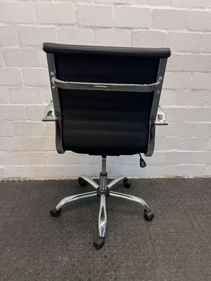 Pleather Black Mid Back Office Chair with Steel Frame and Plastic Wheels