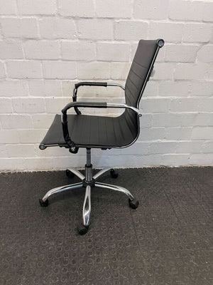 Pleather Black Mid Back Office Chair with Steel Frame and Plastic Wheels