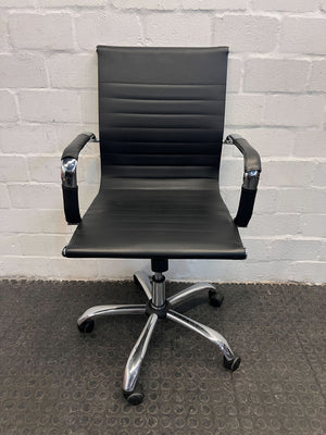 Pleather Black Mid Back Office Chair with Steel Frame and Plastic Wheels