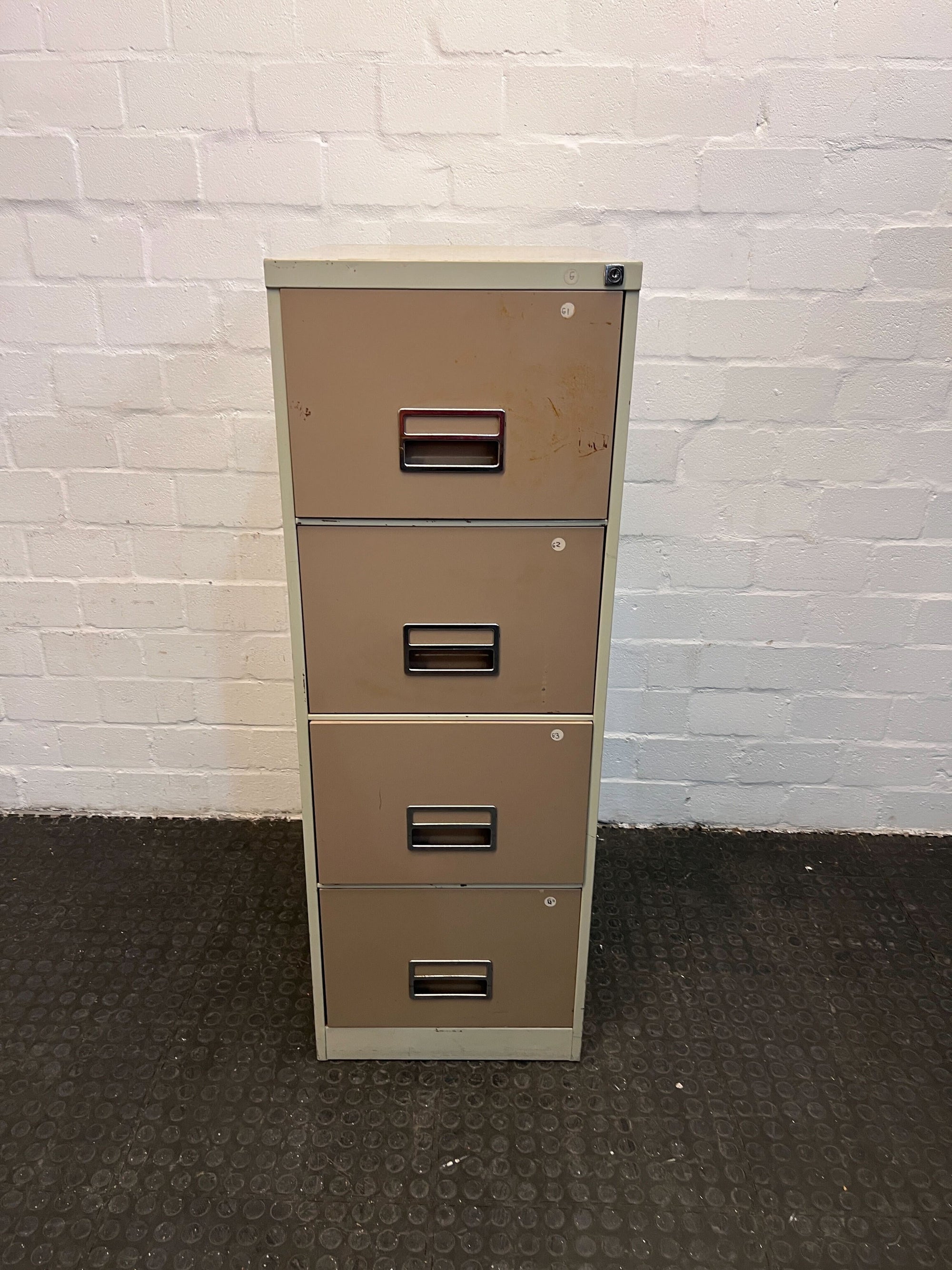 Four Drawer Metal Filing Cabinet with Faint Brown Drawers (Minor Rusting) - REDUCED