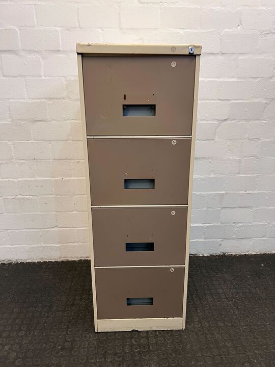 Four Shelved Metal Filing Cabinet with Beige Drawers (Handles Missing/Rusting/Damaged) - REDUCED