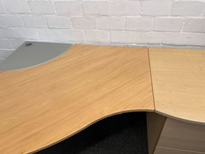 Light Brown L-Shaped Office Desk with Gray Side and Five Drawers (Width: 170cm) (Height: 74cm)