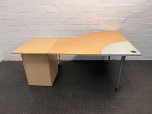 Light Brown L-Shaped Office Desk with Gray Side and Five Drawers (Width: 170cm) (Height: 74cm)