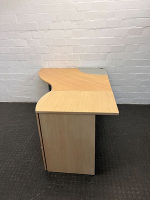 Light Brown L-Shaped Office Desk with Gray Side and Five Drawers (Width: 170cm) (Height: 74cm)