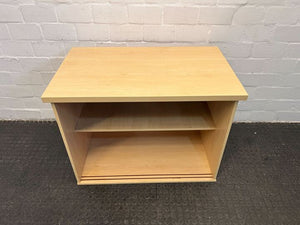 Light Brown Wooden Two Shelved Credenza (Missing Door)