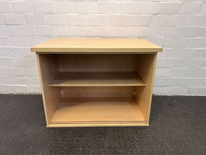 Light Brown Wooden Two Shelved Credenza (Missing Door)